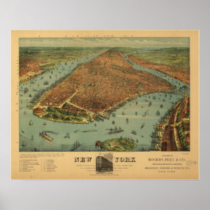 Vogel-Augen-Ansicht-panoramische Karte 1879 New Poster