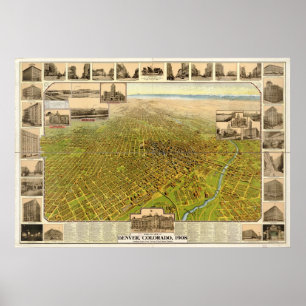 Vogel-Augen-Ansicht-panoramische Karte 1908 Poster