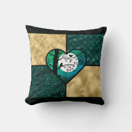 Vögel aus aquamarinem, schwarzem und goldfarbenem  kissen