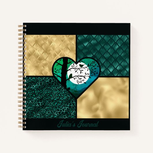 Vögel aus aquamarinem, schwarzem und goldfarbenem  notizblock (Vorderseite)