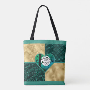 Vögel aus aquamarinem, schwarzem und goldfarbenem tasche