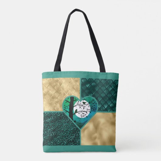 Vögel aus aquamarinem, schwarzem und goldfarbenem tasche (Rückseite)