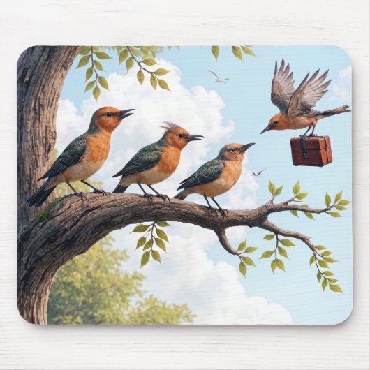 Vögel aus der Wirtschaft auf einer Baumzweigung Mousepad (Vorne)