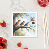 Vögel aus der Wirtschaft auf einer Baumzweigung Serviette (Beispiel)