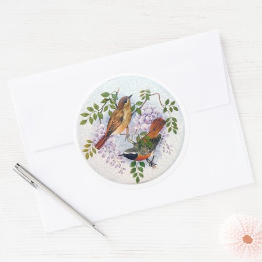 Vögel aus Porzellan. Runder Aufkleber (Umschlag)