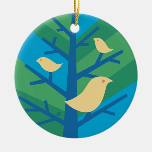Vogel-Baum-Verzierung Keramikornament (Vorne)