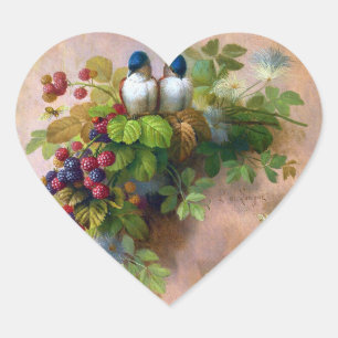 Vogel-Beeren-und Bienen-schöne Kunst Herz-Aufkleber