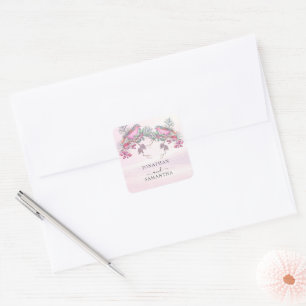 Vögel & Beeren Zapfen Aquarell Winterhochzeit Quadratischer Aufkleber