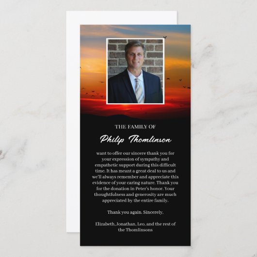 Vögel bei Morgendämmerung & Foto Beerdigung Danke (Vorne/Hinten)