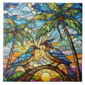 Vögel bei Sonnenaufgang Festigte Glaskunst Fliese (Vorderseite)