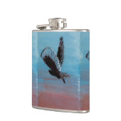 Vogel bei Sunrise Art Tawny Owl im Flug Flachmann (Links)