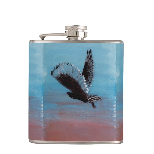 Vogel bei Sunrise Art Tawny Owl im Flug Flachmann (Vorderseite)