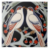 Vögel & Berries Art Nouveau Red Bird Art Deco Fliese (Vorderseite)