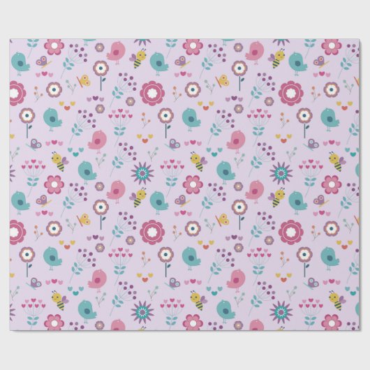Vögel, Bienen und Schmetterlinge Geschenkpapier (Flach)