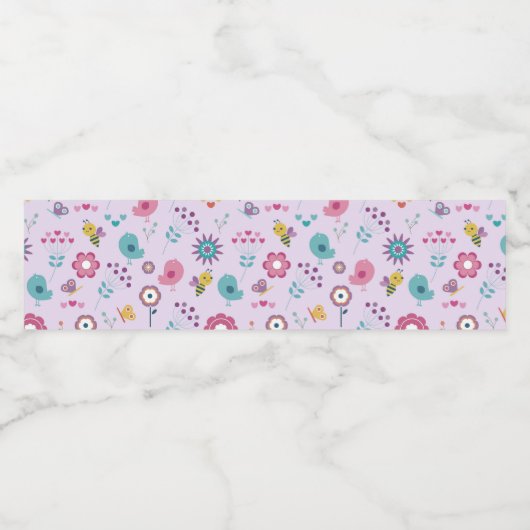 Vögel, Bienen und Schmetterlinge Wasserflaschenetikett (Einzelnes Label)