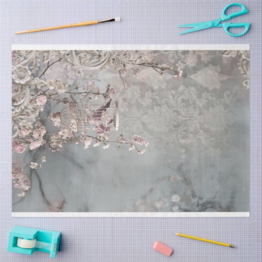 Vogel & Birdcage, Shabby Chic Blumenfantasie Seidenpapier (Basteln)