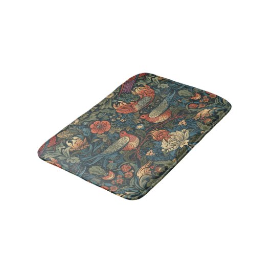 Vögel Blätter Blumenvintage-William-Morris-Muster Badematte (Schrägansicht)