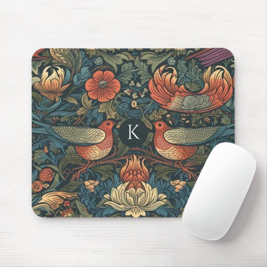 Vögel Blätter Blumenvintage-William-Morris-Muster Mousepad (Mit Mouse)