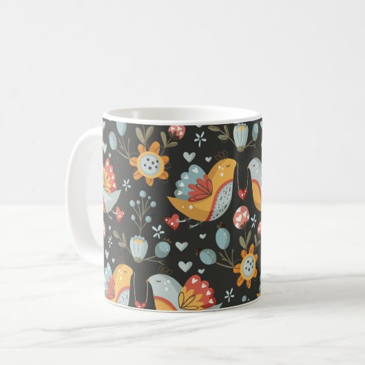 Vögel Blume Bohemische Liebe Muster Kaffeetasse (Vorderseite Links)