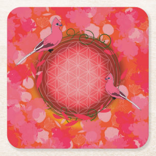Vogel, Blume des Lebens, Rosa, Blume, natürlich, h Rechteckiger Pappuntersetzer