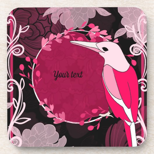 Vogel, Blume, natürlich, tierisch, rosa Getränkeuntersetzer (Vorderseite)