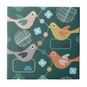 Vögel Blume Retro Moderne Muster Mitte Jahrhundert Fliese (Vorderseite)