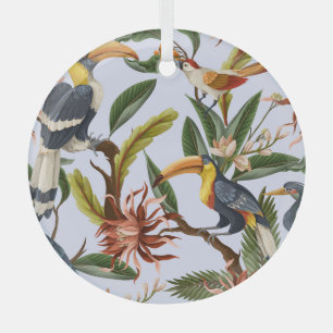Vögel & Blume: Tropisches Vintages Muster. Ornament Aus Glas