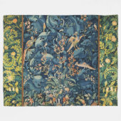 VÖGEL, BLUME UND BLÄTTER, blau Fleecedecke (Vorderseite (Horizontal))