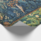 VÖGEL, BLUME UND BLÄTTER, blau Geschenkpapier (Ecke)