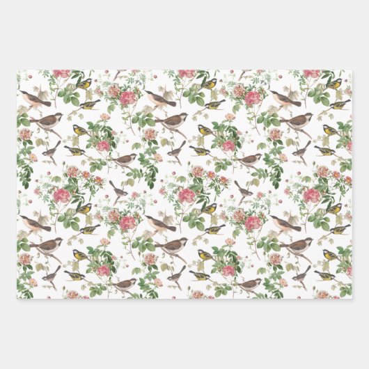 Vogel, Blume und Foliage Geschenkpapier Set (Vorderseite)