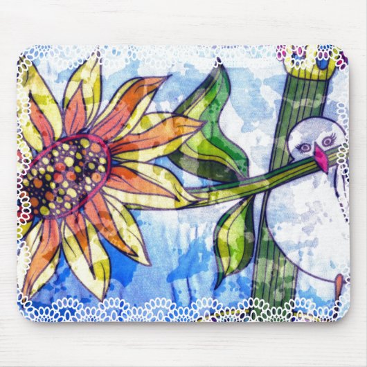Vogel, Blume und Spitzen Mousepad (Vorne)