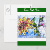 Vogel, Blume und Spitzen Postkarte (Vorne/Hinten)