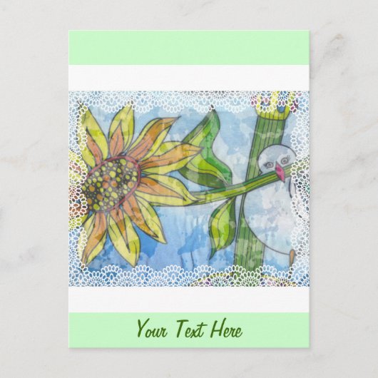 Vogel, Blume und Spitzen Postkarte (Vorderseite)