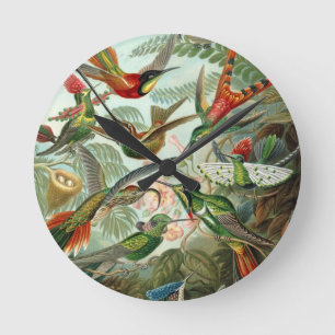 Vögel Blumen Blume Vogel Natur Vintage-Malerei Runde Wanduhr