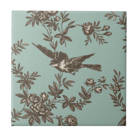 Vogel-Blumen-Toile Fliese (Vorderseite)