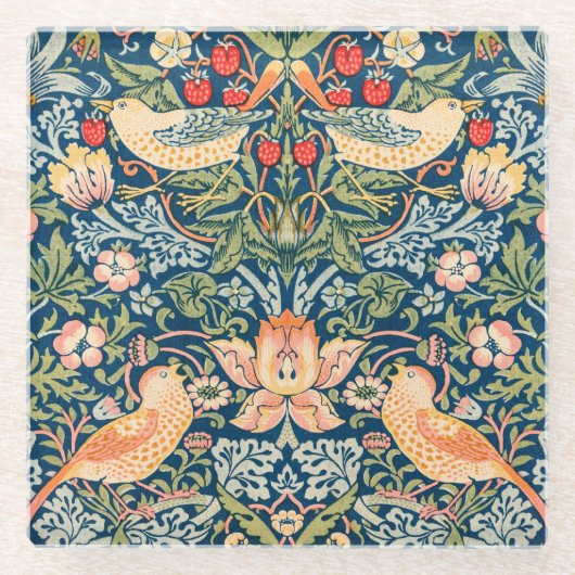 Vögel & Blumen Wm Morris Kunst  Glasuntersetzer (Vorderseite)