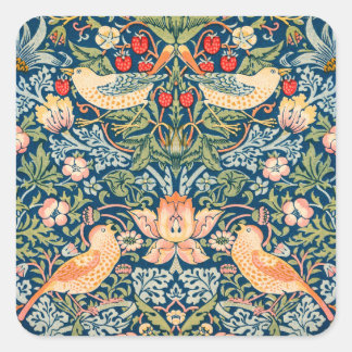 Vögel & Blumen Wm Morris  Quadratischer Aufkleber