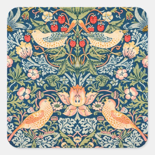 Vögel & Blumen Wm Morris Quadratischer Aufkleber (Vorderseite)