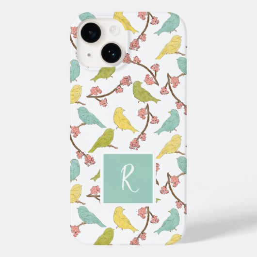 Vögel & Blüten Mit Monogramm Aquarellbilder Case-Mate iPhone Hülle (Rückseite)