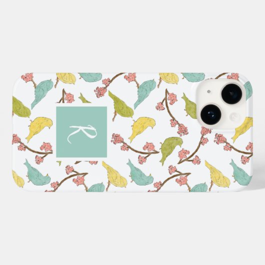 Vögel & Blüten Mit Monogramm Aquarellbilder Case-Mate iPhone Hülle (Rückseite (Horizontal))
