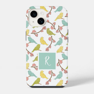 Vögel & Blüten Monogrammierter Wasserfarben-Sketch iPhone 14 Hülle