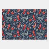 Vögel Botanische Waldtiere Blaues Muster Geschenkpapier Set (Vorderseite 3)