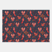 Vögel Botanische Waldtiere Blaues Muster Geschenkpapier Set (Vorderseite 2)