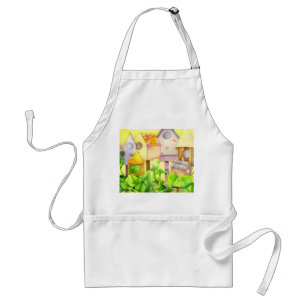 Vogel bringt Aquarell-Malerei unter Schürze