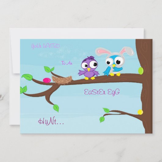 Vogel-Bunny-Ostereierjagd Einladung (Vorderseite)