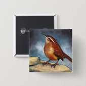 Vogel: Carolina-Zaunkönig im Pastell: Tier-Kunst Button (Vorne & Hinten)