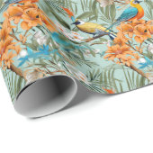 Vögel Chinoiserie Minz Orange Geschenkpapier (Rolleneckpunkt)