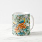 Vögel Chinoiserie Minz Orange Kaffeetasse (VorderseiteRechts)