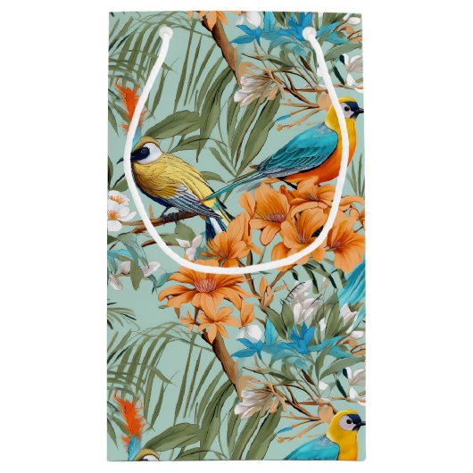 Vögel Chinoiserie Minz Orange Kleine Geschenktüte (Rückseite)