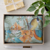Vögel Chinoiserie Minz Orange Seidenpapier (Geschenk)